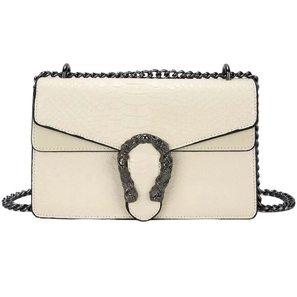 NWOT Beige Tiger Head Buckle Crossbody Bag in Beige with Black Buckle OS - Picture 1 of 14